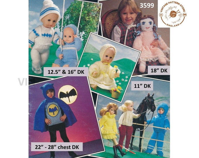 80s vintage DK 12" 16" Baby doll clothes 11" fashion Barbie Sindy doll clothes & toy doll pdf knitting pattern Instant PDF download 3599