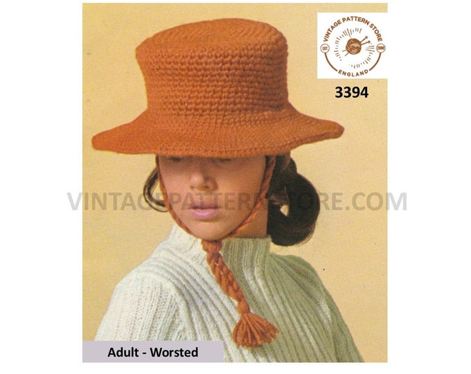 Ladies Womens 60s vintage worsted Mexican gaucho hat pdf crochet pattern Adult Size instant PDF Download 3394