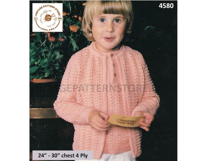 Girls 80s vintage 4 ply lacy cable lace cabled picot round neck sweater & cardigan twin set pdf knitting pattern 24" to 30" Download 4580