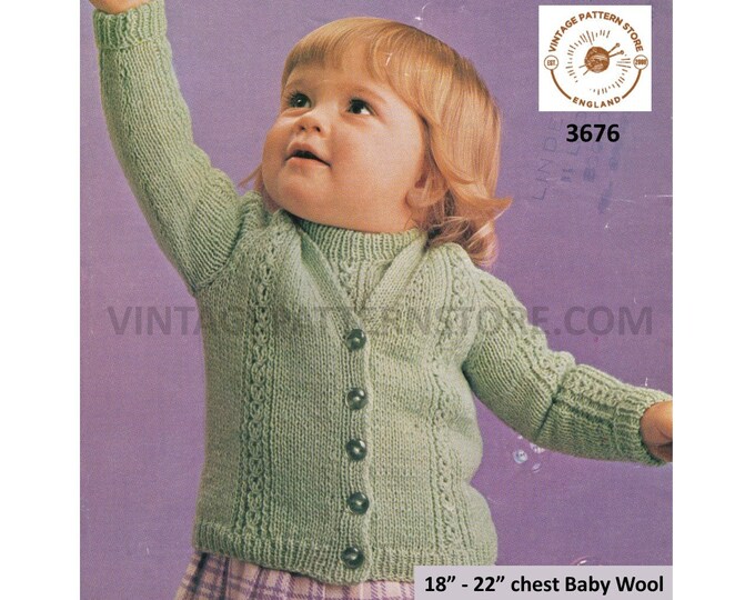 Baby Babies Toddlers DK V neck cable cabled raglan cardigan & round neck sweater jumper pdf knitting pattern 18" to 22" PDF download 3676