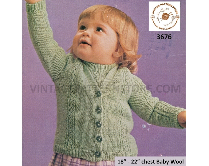 Baby Babies Toddlers DK V neck cable cabled raglan cardigan & round neck sweater jumper pdf knitting pattern 18" to 22" PDF download 3676