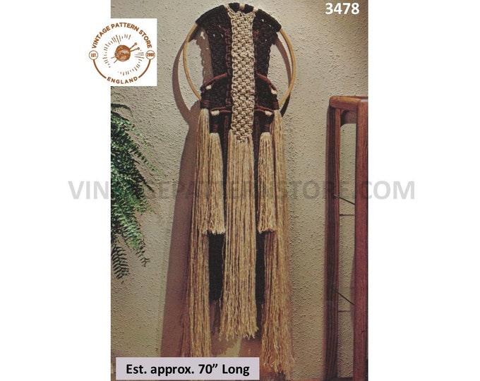 70s vintage circular round macrame wall hanging pdf macrame pattern Approx 70" Long Instant PDF download 3478