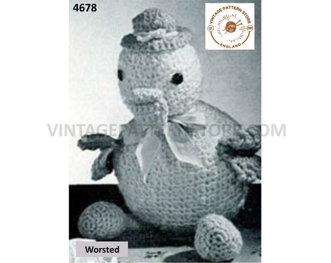 30s vintage easy to make retro cuddly toy duck pdf crochet pattern size unstated Instant PDF Download 4678