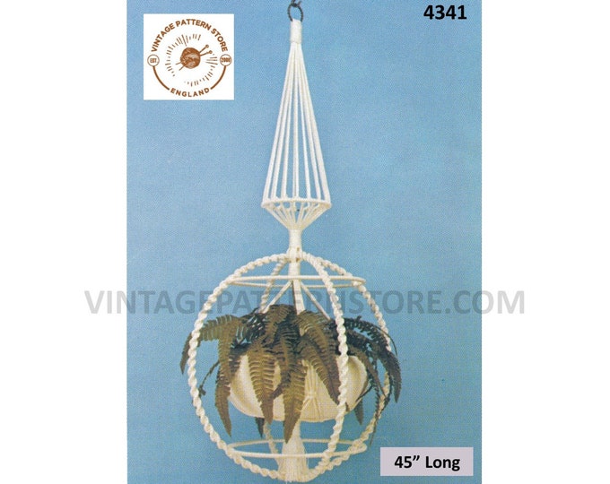 70s vintage ring macrame plant hanger pdf macrame pattern, 70s vintage retro indoor garden gardening 45" long Instant Download 4341