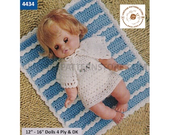 80s vintage 12" 14" 16" 4 ply & DK baby dolls clothes lacy dress cape and pram cover cot blanket pdf crochet pattern Instant Download 4434