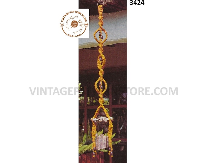 70s vintage easy to make beginners macrame wind chime hanger pdf macrame pattern 52" Long Instant PDF download 3424