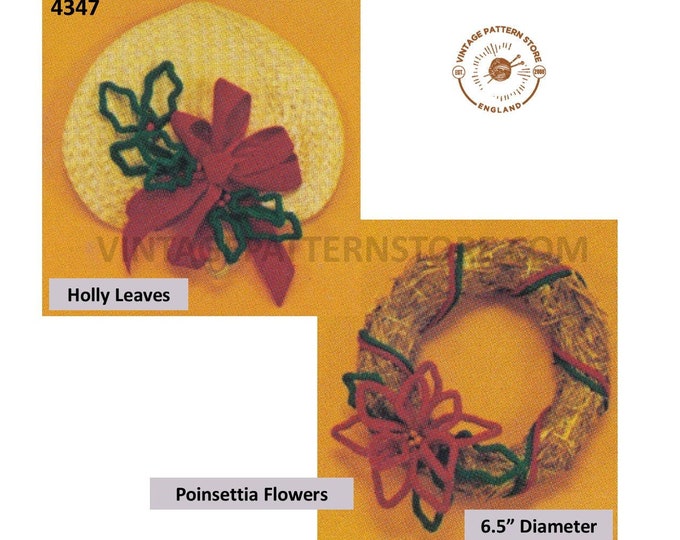 70s vintage poinsettia flower & holly leaves Christmas decoration ornament pdf macrame pattern see listing for sizes PDF Download 4347