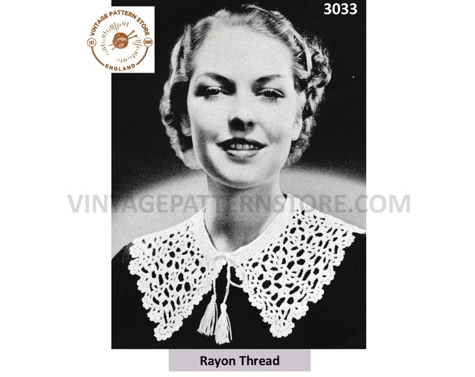 Ladies Womens 30s lacy tied dress collar pdf crochet pattern One Size Instant PDF Download 3033