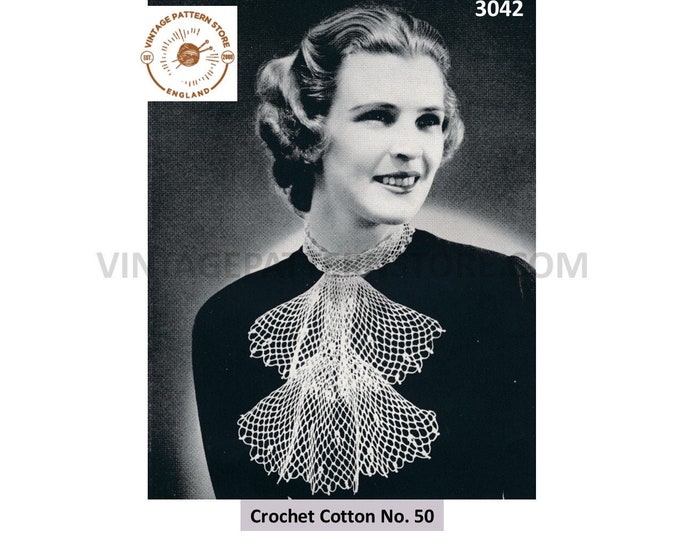 Ladies Womens 30s vintage lacy lace neckband collar and jabot pdf crochet pattern One Size Instant PDF Download 3042
