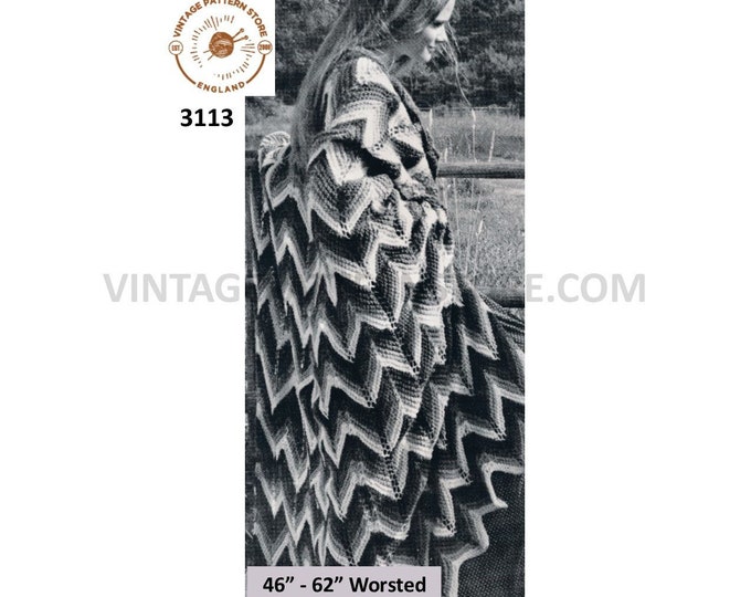 70s vintage worsted zigzag striped afghan throw pdf knitting pattern 46" by 62" Instant PDF download 3113