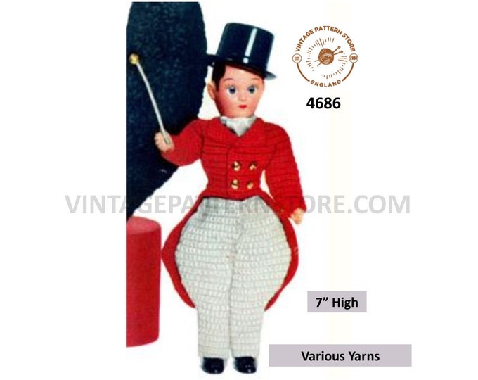 50s vintage retro 7" dolls clothes big top circus ring master pdf crochet pattern Instant PDF Download 4686