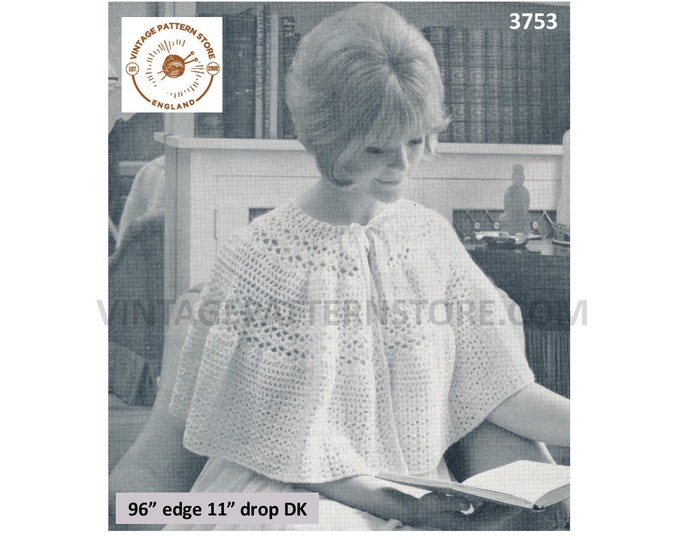 Ladies Womens 50s vintage One size fits all round neck ribbon tied lacy DK bed cape jacket pdf crochet pattern Instant PDF download 3753