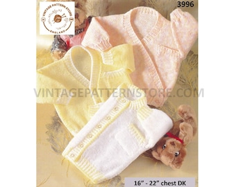 Baby Babies 90s easy to knit round V neck or crossover double breasted raglan cardigan pdf knitting pattern 16" to 22" PDF download 3996