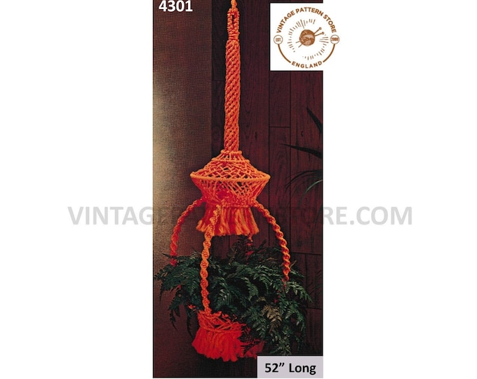 70s vintage ring macrame plant hanger pdf macrame pattern, 70s vintage retro indoor garden gardening 52" Long Instant PDF download 4301