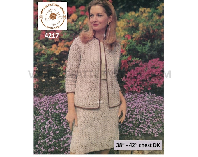 Ladies Womens 60s vintage DK open front raglan cardigan and skirt twin set suit pdf crochet pattern 38" to 42" Instant PDF Download 4217