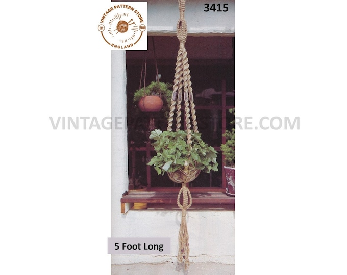 70s vintage macrame plant hanger pdf macrame pattern 70s vintage retro indoor garden gardening 5 foot Long Instant PDF download 3415