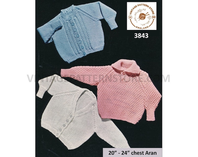 Toddlers Baby Babies DK textured raglan sweater & cable panel and easy to knit cardigan pdf knitting pattern 20" to 24" Chest download 3843