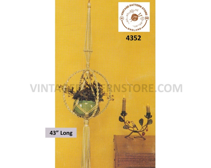 70s vintage macrame ring plant hanger pdf macrame pattern 70s vintage retro indoor garden gardening 43" long Instant PDF Download 4352