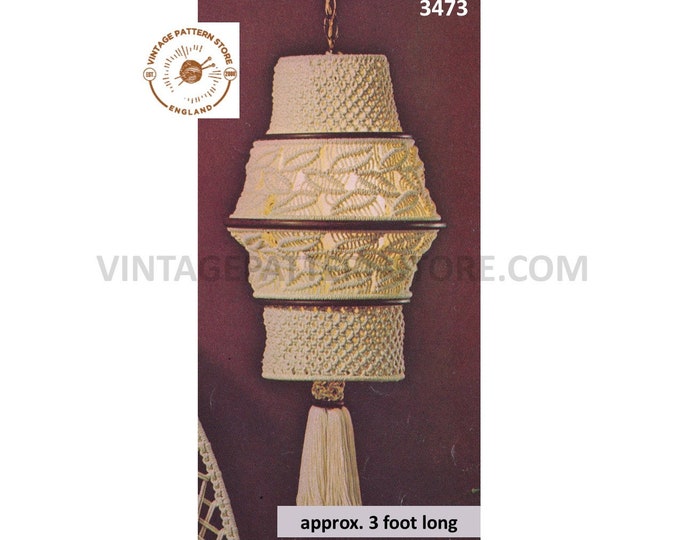 70s vintage macrame light ceiling hanger pdf macrame pattern approx 3 foot long Instant PDF download 3473