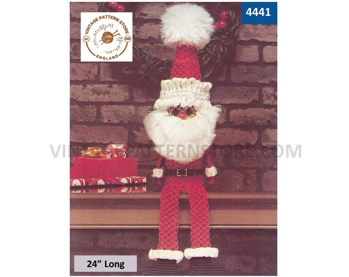 70s vintage macrame Santa Claus Kris Kringle Father Christmas ornament decoration pdf macrame pattern 24" long PDF download 4441