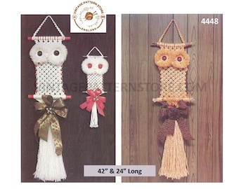 70s vintage macrame Christmas autumn and fall owl wall hanging pdf macrame pattern 24" & 42" Long Instant PDF download 4448