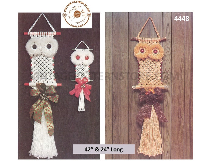 70s vintage macrame Christmas autumn and fall owl wall hanging pdf macrame pattern 24" & 42" Long Instant PDF download 4448