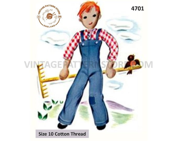 30s vintage retro easy to crochet cuddly toy doll farmer pdf crochet pattern Size unstated Instant PDF Download 4701