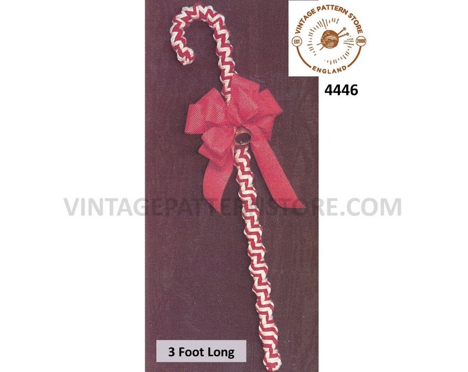 70s vintage macrame Christmas Candy Cane wall and door hanging decoration ornament pdf macrame pattern 3 foot Long Instant PDF download 4446