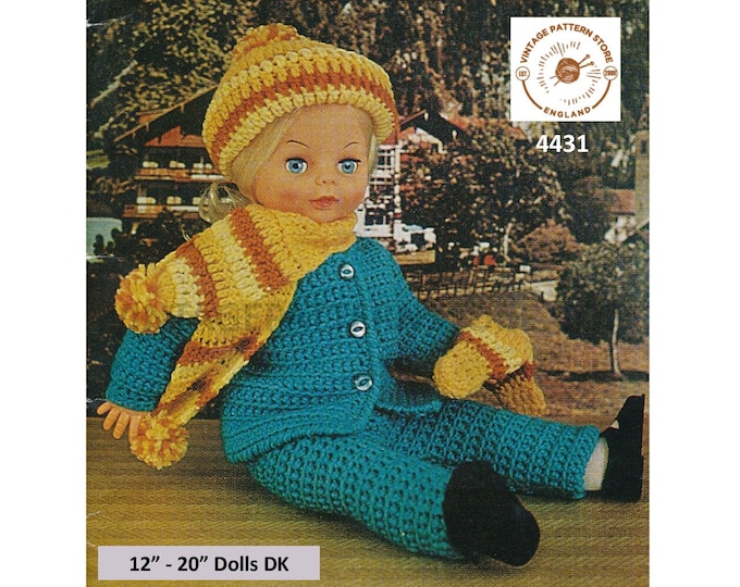 80s vintage 12" 14" 16" 18" 20" DK dolls clothes with trousers jacket hat cap scarf and mittens pdf crochet pattern Instant Download 4431