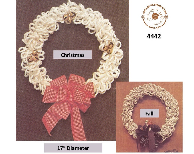 70s vintage macrame picot twist christmas fall and autumn door wreath pdf macrame pattern 17" diameter PDF download 4442