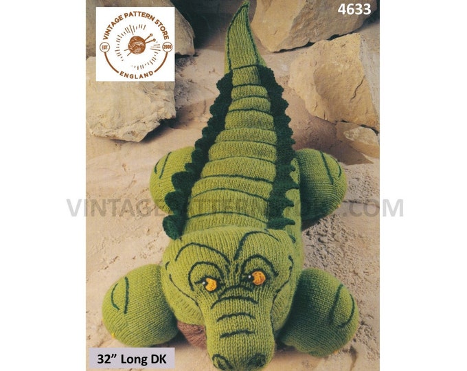 90s vintage DK cuddly toy crocodile toy pdf knitting pattern 32" Long instant PDF Download 4633