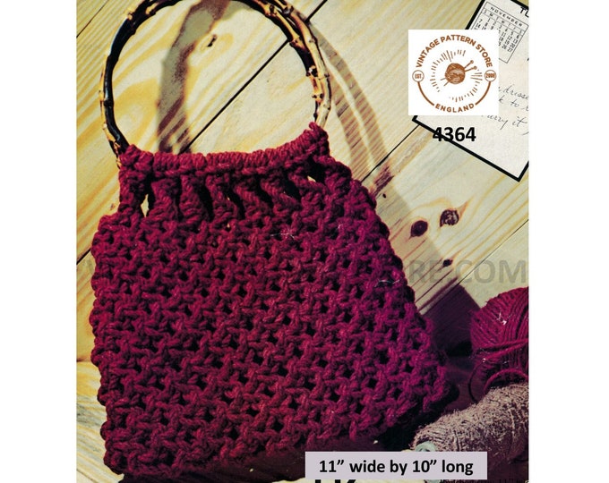 70s vintage macrame hand bag purse pdf macrame pattern 11" by 10" Instant PDF Download 4364