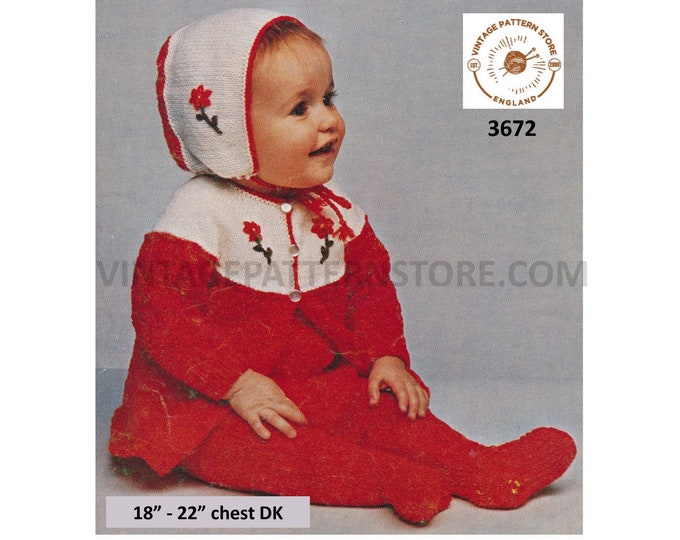 Baby Babies DK pram set with matinee coat jacket leggings and bonnet with optional embroidery pdf knitting pattern 18" to 22" Download 3672