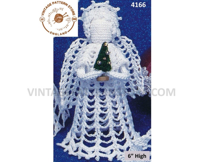 80s vintage crochet angel fairy Christmas tree ornament decoration pdf crochet pattern 6" High Download 4166
