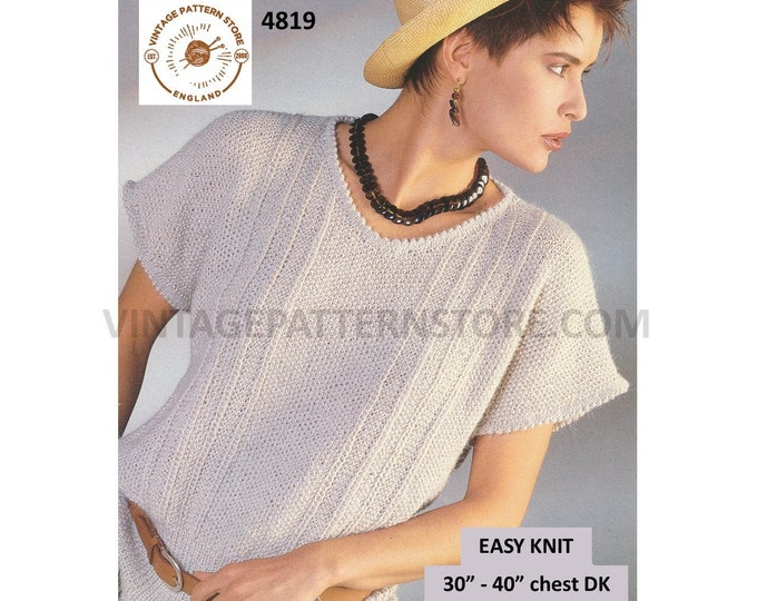 Womens 90s DK quick and easy to knit picot edge cap sleeve slipover sweater vest Summer top pdf knitting pattern 30" to 40" Download 4819