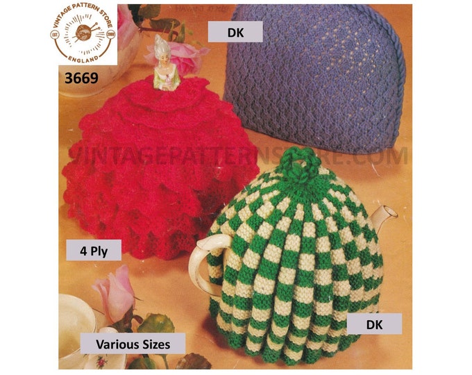 70s Vintage retro DK and 4 ply lacy frilled and fluted tea cosy pdf knitting pattern Instant PDF download 3669