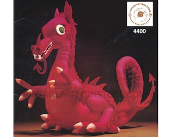 70s vintage Kuscheltier Drache pdf Schnittmuster Instant PDF Download 4400