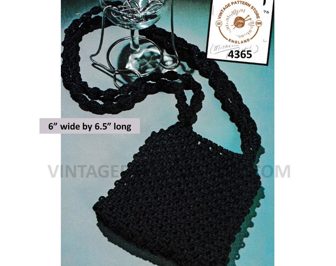 70s vintage macrame evening hand bag purse pdf macrame pattern 6" by 6.5" Instant PDF Download 4365