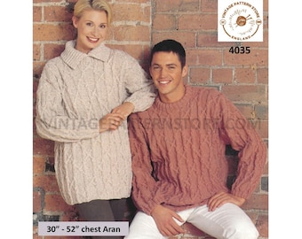 Womens Mens 90s cable cabled drop shoulder extra large plus size oversized aran sweater jumper pdf knitting pattern 30" to 52" download 4035
