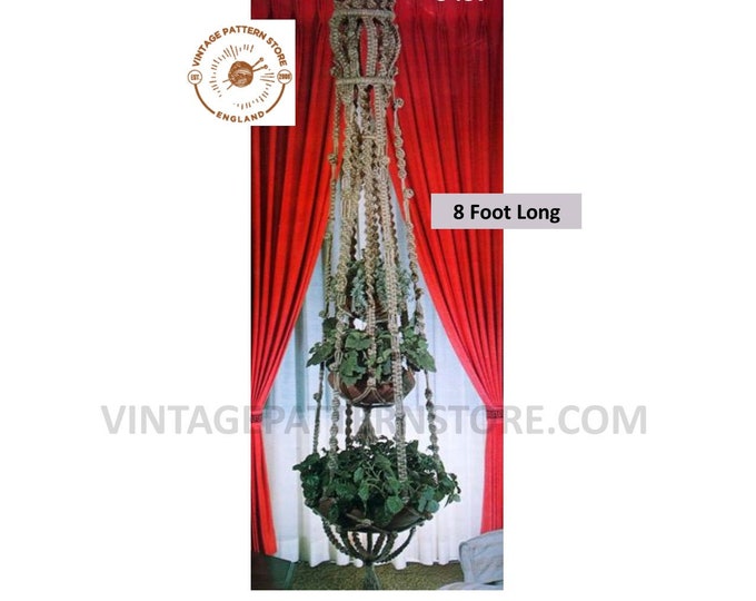 70s vintage retro double macrame plant hanger pdf macrame pattern, 70s vintage retro Indoor garden gardening 8 Foot Long PDF download 3437