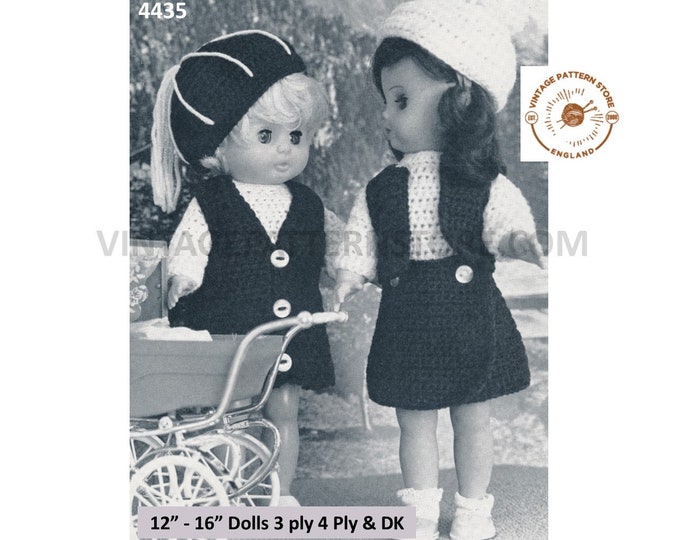80s vintage 12" 14" 16" DK 3 ply & 4 ply dolls clothes dress skirt bolero sweater jumper hat cap pdf crochet pattern Instant Download 4435