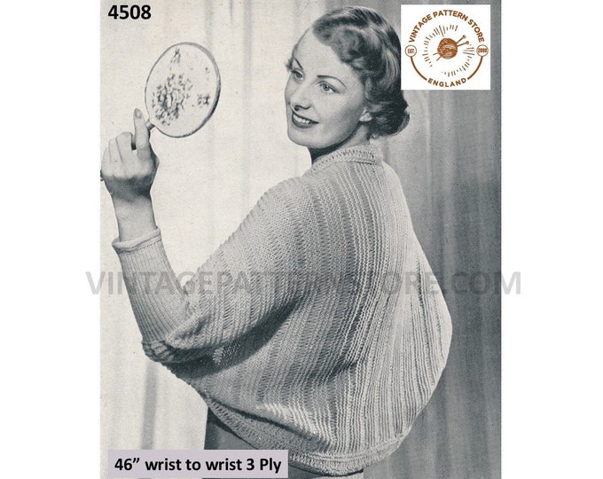 Ladies Womens 1930s 30s vintage 3 ply easy to knit bed jacket bedjacket wrap pdf knitting pattern 46" across Instant PDF Download 4508