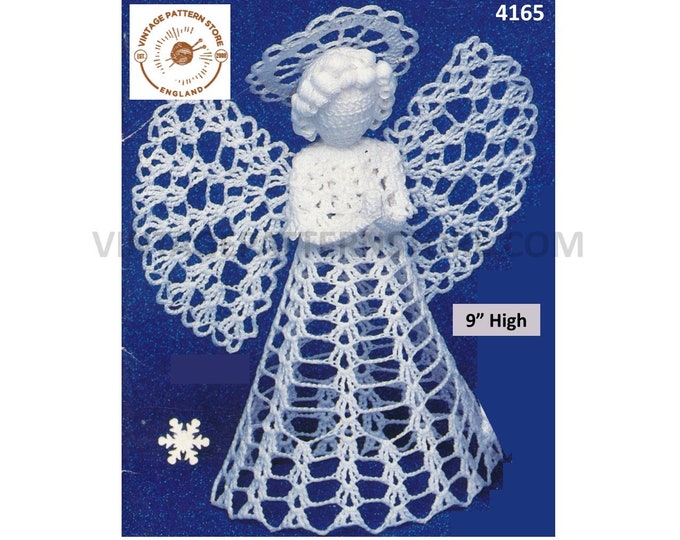 80s vintage crochet tree topper angel fairy Christmas tree ornament decoration pdf crochet pattern 9" High Download 4165