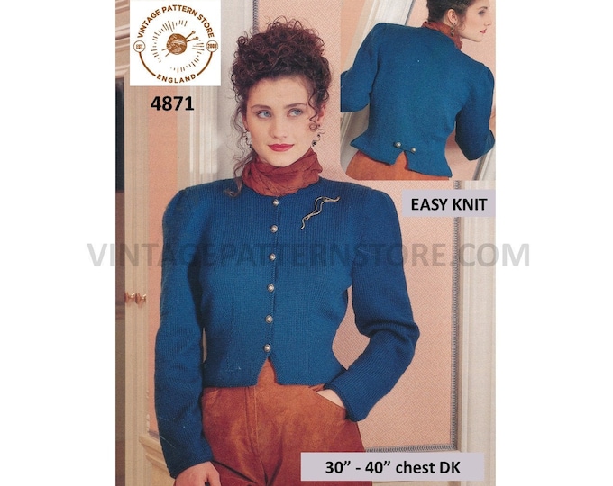 Womens Ladies 90s DK easy to knit smart fitted round neck raglan evening jacket pdf knitting pattern 30" to 40" Instant PDF Download 4871