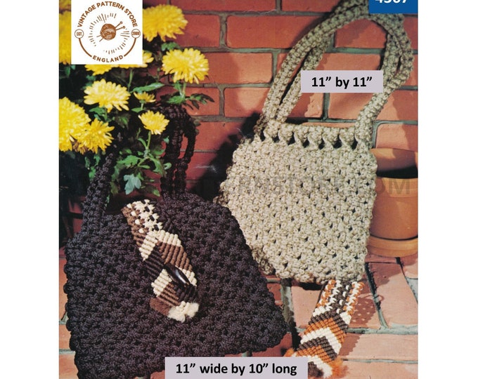 70s vintage macrame clasped hand bag purse pdf macrame pattern 2 designs 11" by 11" and 11" by 10" Instant PDF Download 4367