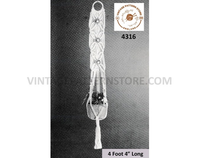 70s vintage macrame plant pot hanger holder pdf macrame pattern 70s vintage retro indoor garden 4 foot 4" long Instant PDF Download 4316