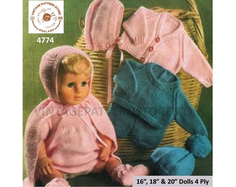 70s Vintage Doll Clothes Knitting Pattern, 16-20" Dolls (PDF Pattern)