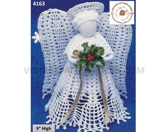 80s vintage crochet tree topper angel fairy Christmas tree ornament decoration pdf crochet pattern 9" High Download 4163