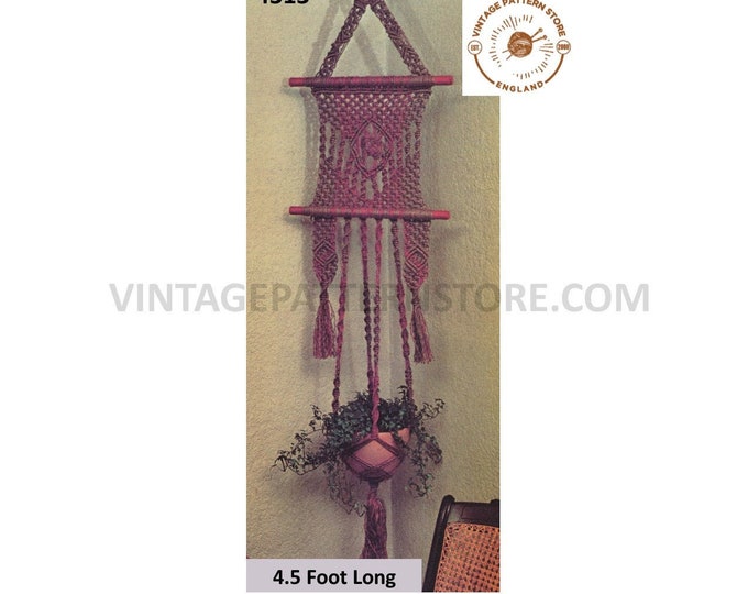 70s vintage macrame plant pot hanger with panel pdf macrame pattern 70s vintage retro indoor garden 4.5 foot long Instant PDF Download 4313