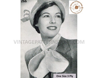 Ladies Womens 30s vintage 3 ply interlocking textured cravat scarf pdf knitting pattern One size Instant PDF download 266